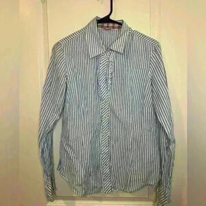 Lilly Pulitzer Color Flip Cuffs Blue and White Stripe Long Sleeve Button Up